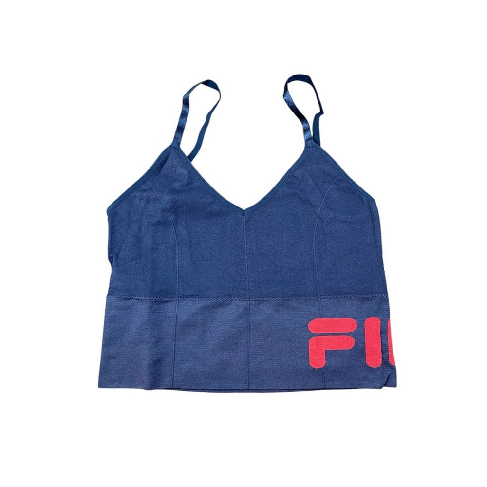 FILA Women's Blue Cropped‎ Tank Top Medium Logo Spaghetti Strap Adjustable